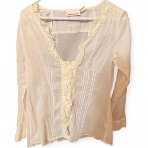 DKNY Women's Cream Lace Sheer Blouse Size Small